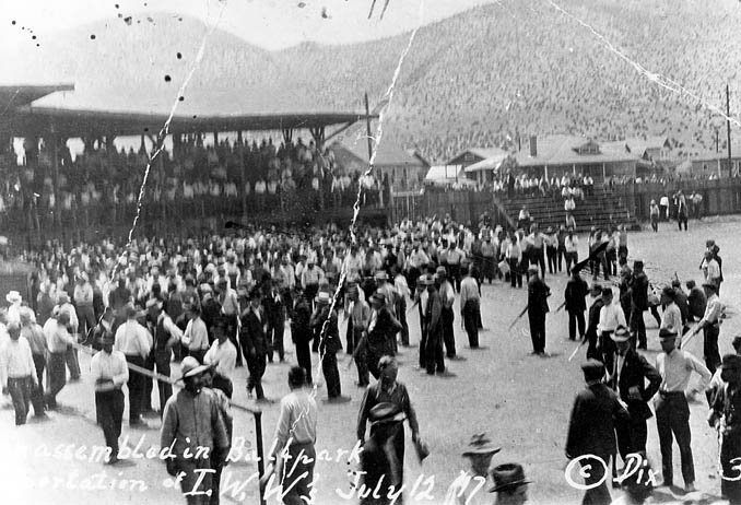Rounded-up miners at Warren Ballpark during the Bisbee deportation, 1917