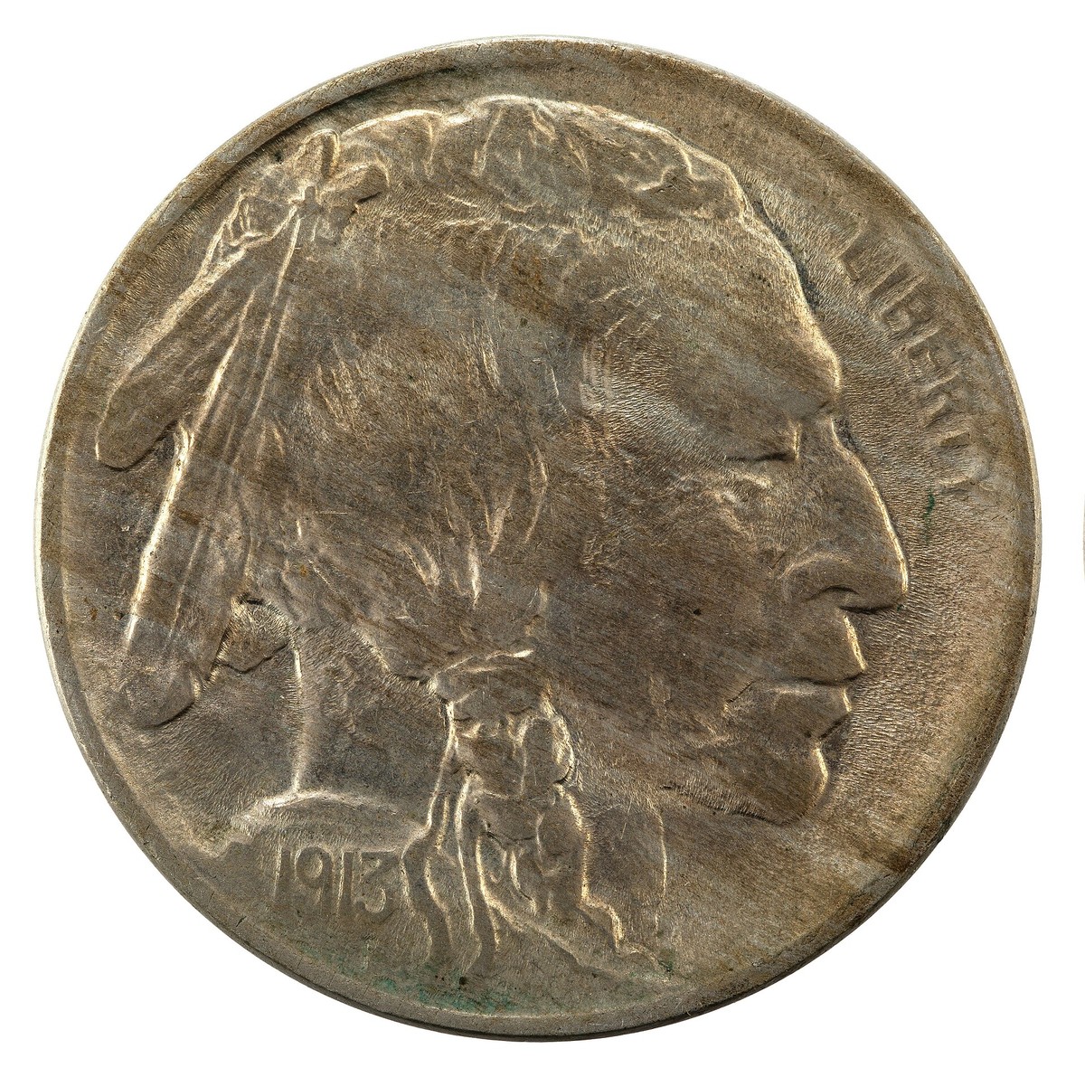 Buffalo nickel Type 1 obverse, Smithsonian NNC
