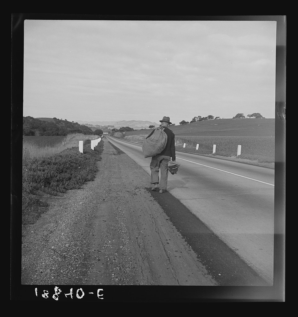 Itinerant worker on U.S. 101 near San Luis Obispo, California