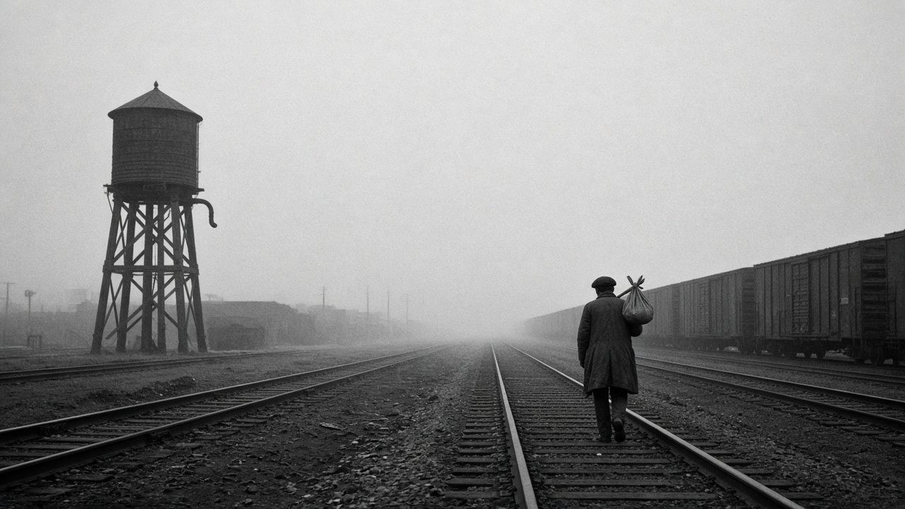 Railyard in fog